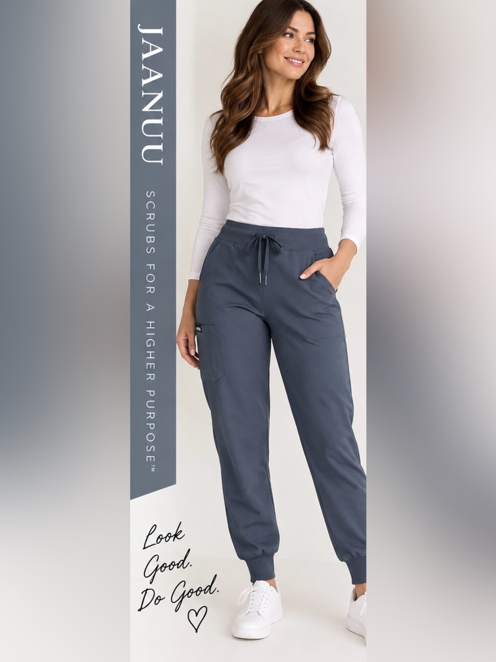JAANUU WOMENS SCRUB JOGGER PANTS GRAY BLUE SIZE M. W20003